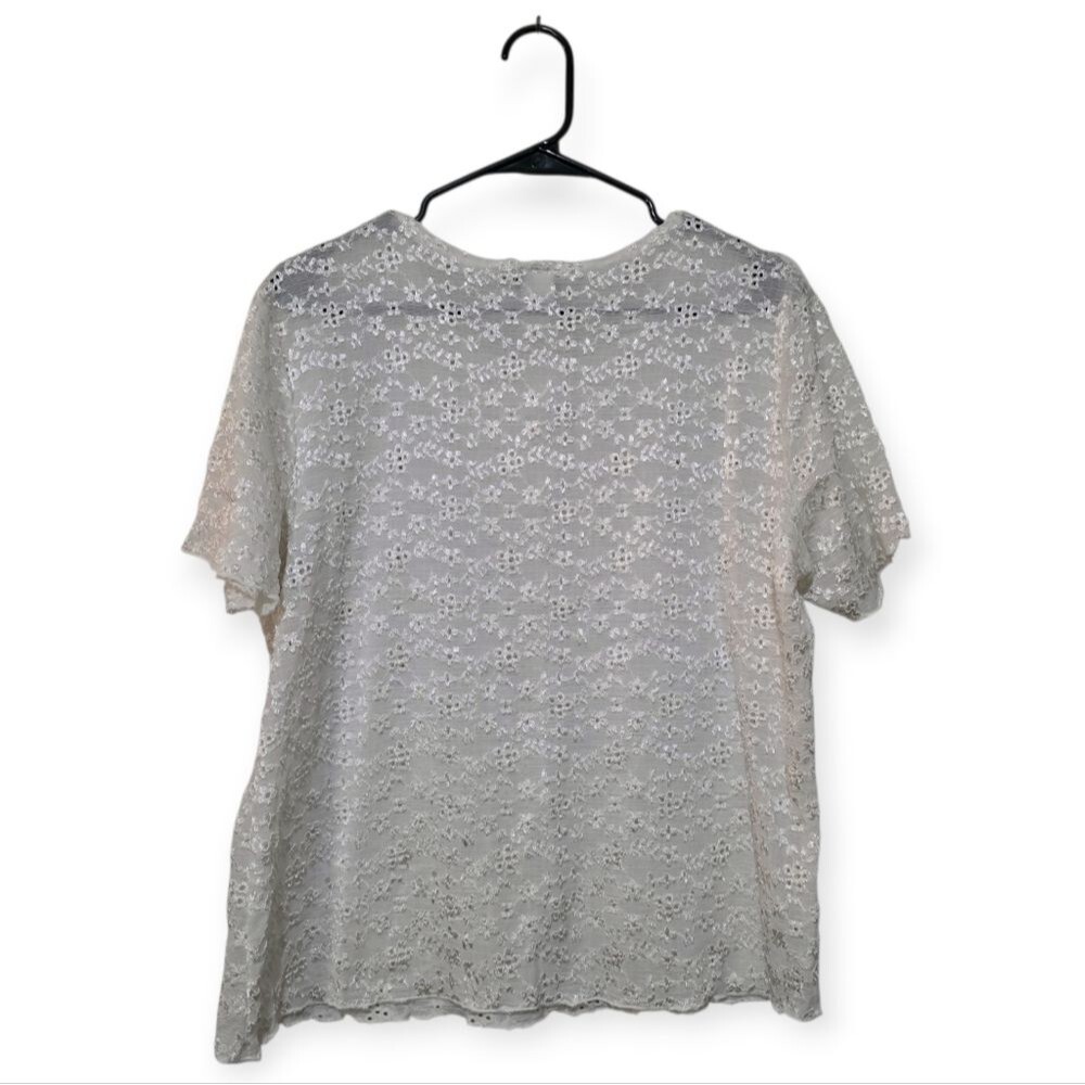 🦫 Orange U.S.A. White Vintage Eyelet Lace Semi-sheer Blouse Short Sleeve 2XL - Picture 5 of 5